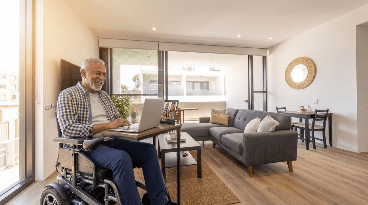 Elderly woman being assisted with smartphone technology