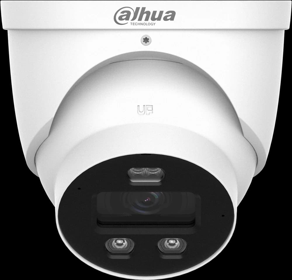 Dahua 6MP camera, front view showing the lens and dual LED spotlights