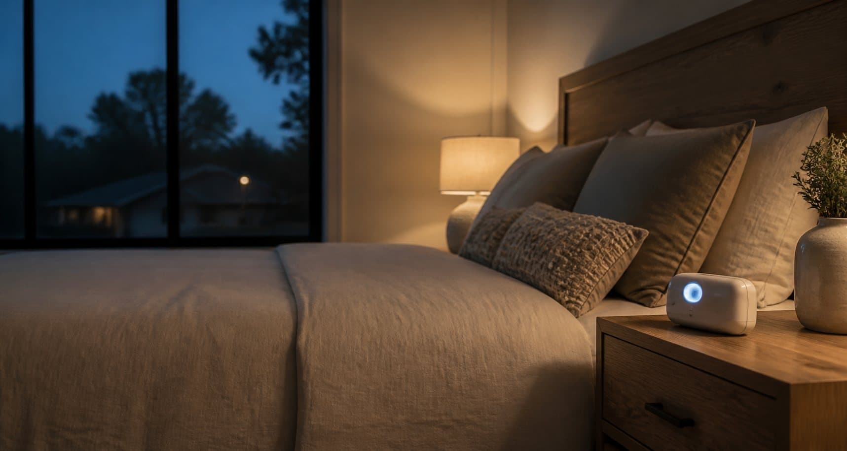 Bellman alerting receiver on a bedside table in a cosy bedroom