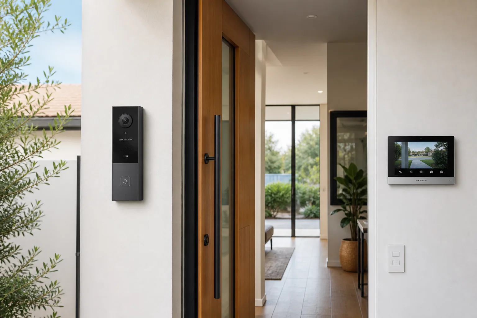 Professionally installed video intercom and indoor touchscreen at an accessible Australian home entrance