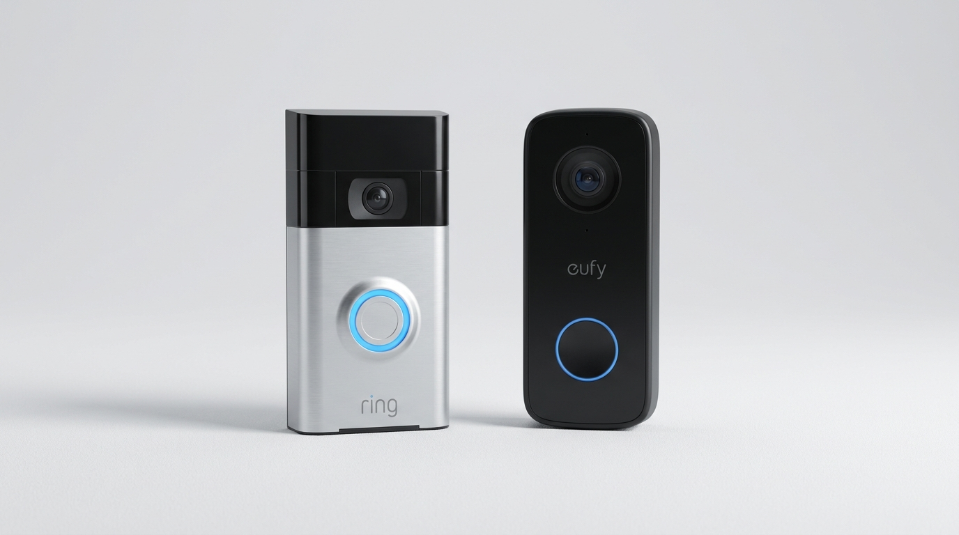 Ring and Eufy doorbells side by side