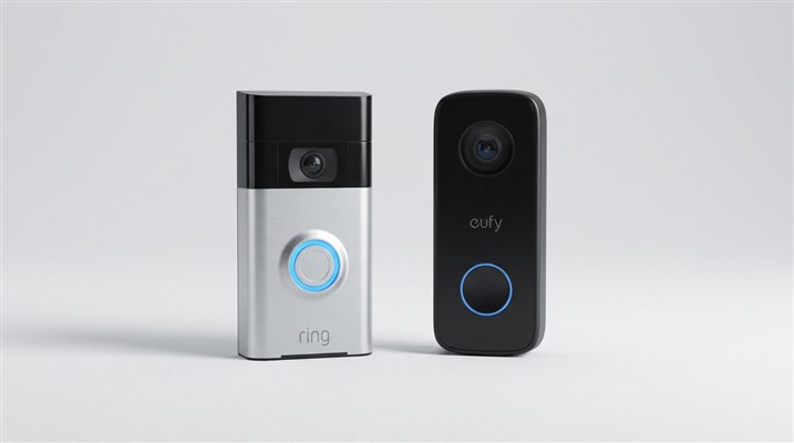 Ring and Eufy doorbells side by side